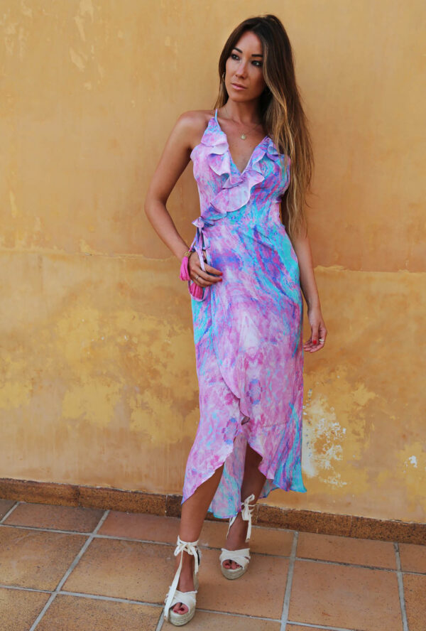 Sophia Alexia Fantasy Pink Silk Wrap Cocktail Dress