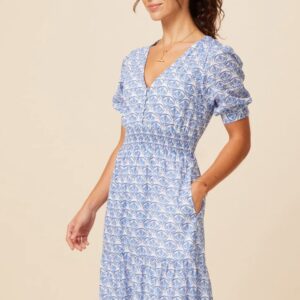 Aspiga Billie Short Sleeve Dress in White & Blue