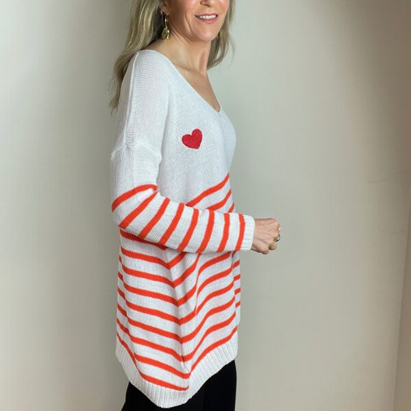 Striped Cotton Mix Jumper with Heart Motif