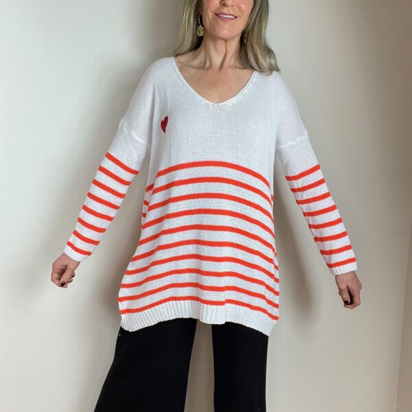 Striped Cotton Mix Jumper with Heart Motif