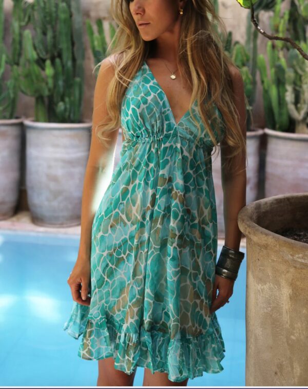 Sophia Alexia Aqua Pebbles Silk Mini Ibiza Dress