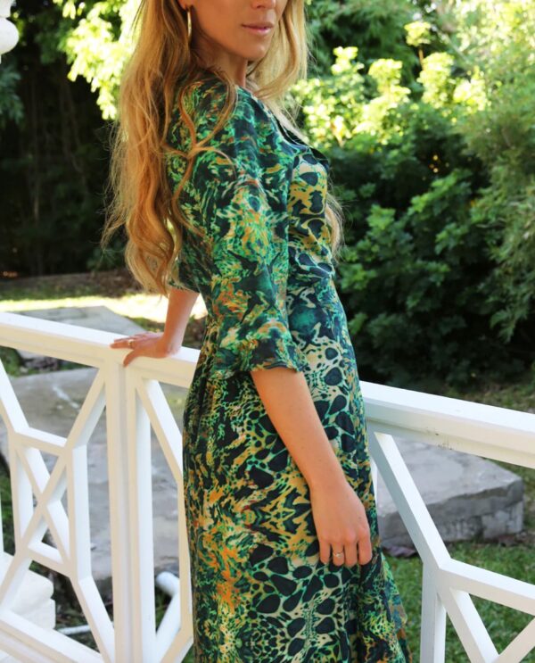 Sophia Alexia Emerald Leopard Midi Wrap Dress