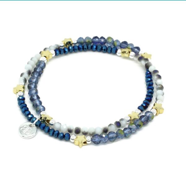 Boho Betty Harebell Blue & Gold Stretchy Wrap Bracelet