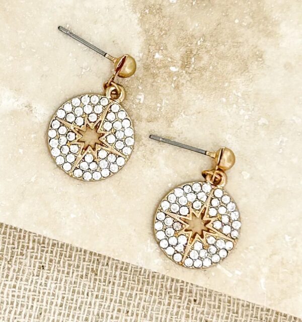 Small round gold and diamante earrings with bead stud