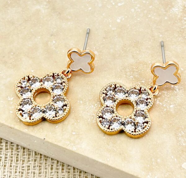 Gold diamante clover earrings