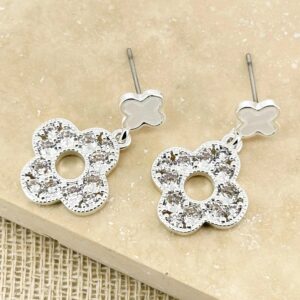 Silver diamante clover earrings