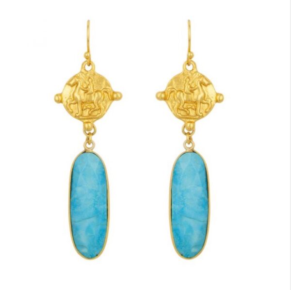 Mare vintage inspired coin earrings with turquoise stone drop