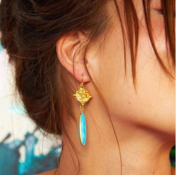 Mare vintage inspired coin earrings with turquoise stone drop