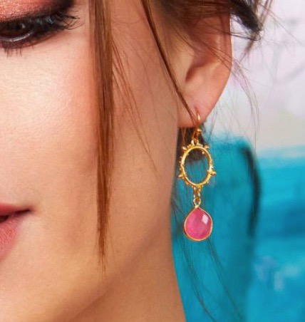 Allegra earrings with pink jade drop stone