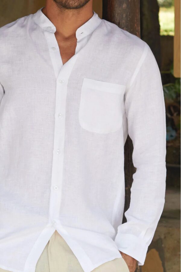Aspiga Men's Nehru Collar White Linen Shirt