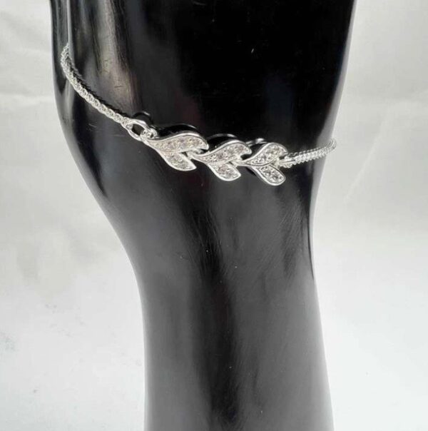 Silver Plated Diamantee Leaf Charm Bracelet