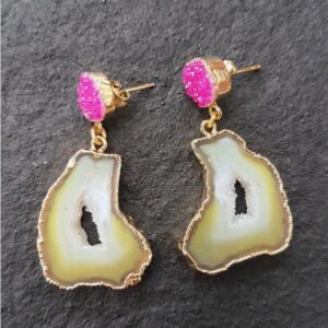 Yellow & Pink Agate African Slice Earrings