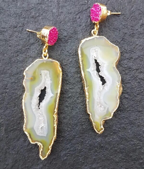 Yellow & Pink Agate African Slice Earrings