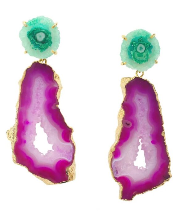 Green Purple Solar Quartz Agate Summer Love Earrings