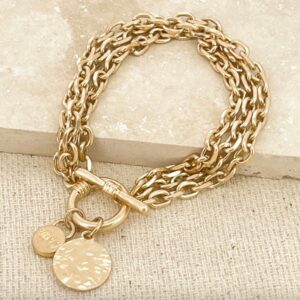Gold multi layer T-bar bracelet