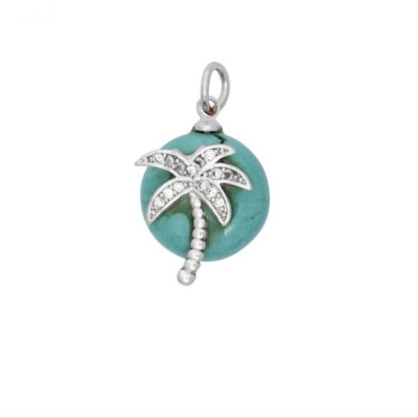 Turquoise Button Charm with Cubic Zirconia