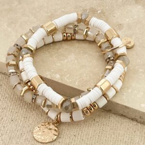 Gold and White bead multi layer stretch bracelet