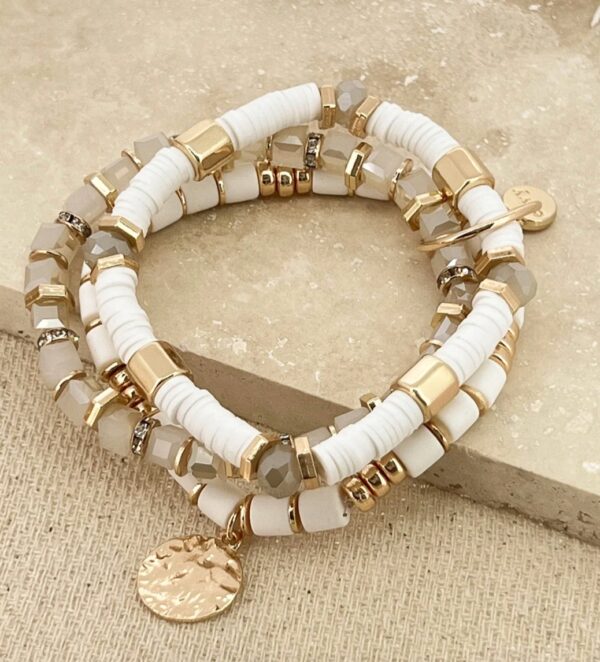 Gold and White bead multi layer stretch bracelet