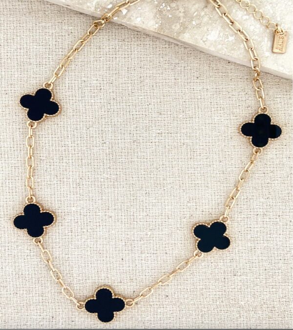 Short Gold and Black Clover Necklace