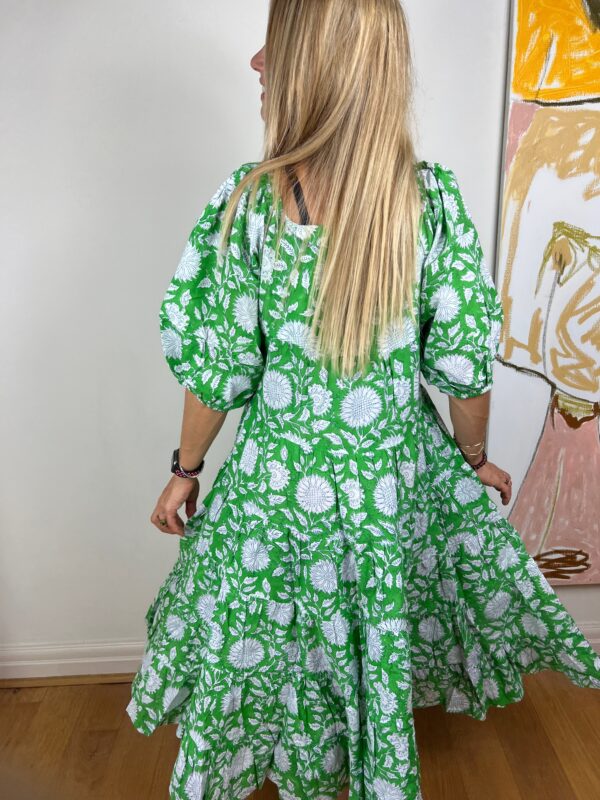 Green & White Flower Print Dress