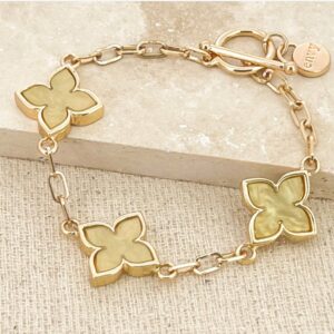 Gold and yellow clover T-bar bracelet