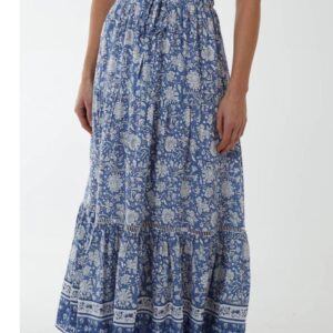 Floral Elasticated Waistband Tiered Maxi Skirt