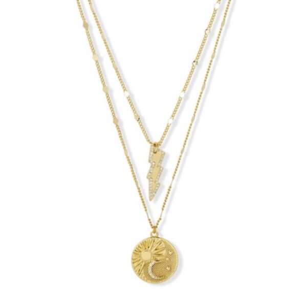 Luna Two Line Gold Thunder & Sky Coin Charm Necklace