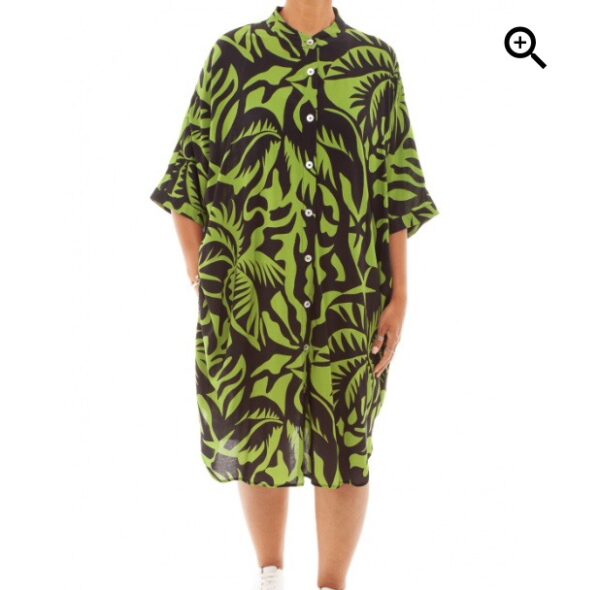 Mono Jungle Print Grandad Collar Button Through Dress