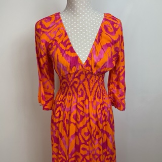 Patterned Shirred Waist Midi Dress