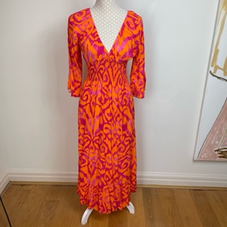 Patterned Shirred Waist Midi Dress