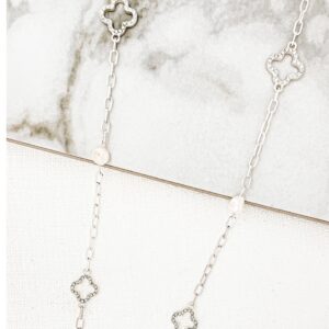 Long silver necklace with freshwater pearls and diamante fleurs
