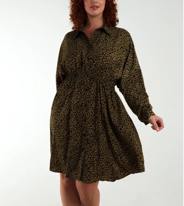 Curve Cheetah Print Shirred Waist Shirt Dress