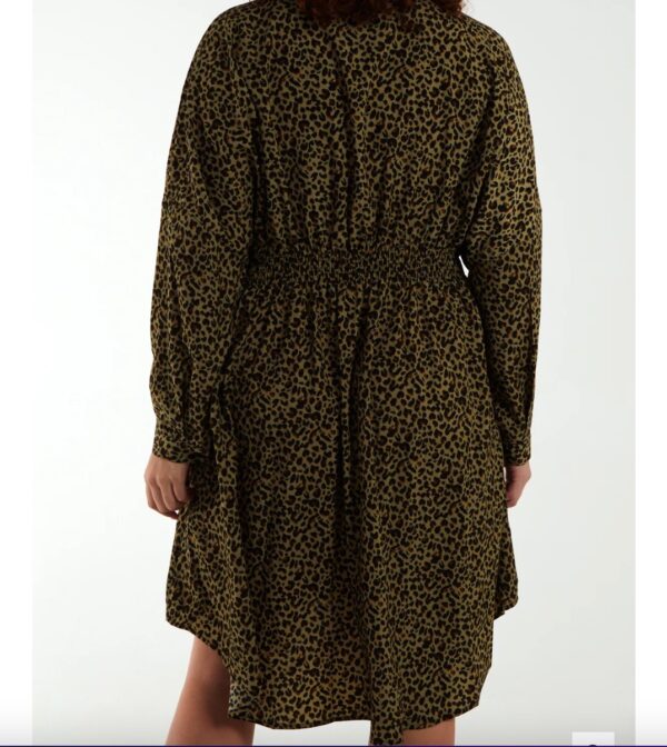 Curve Cheetah Print Shirred Waist Shirt Dress