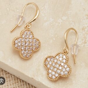 Gold and crystal clover drop earrings