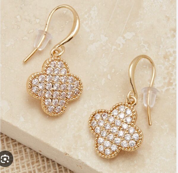 Gold and crystal clover drop earrings