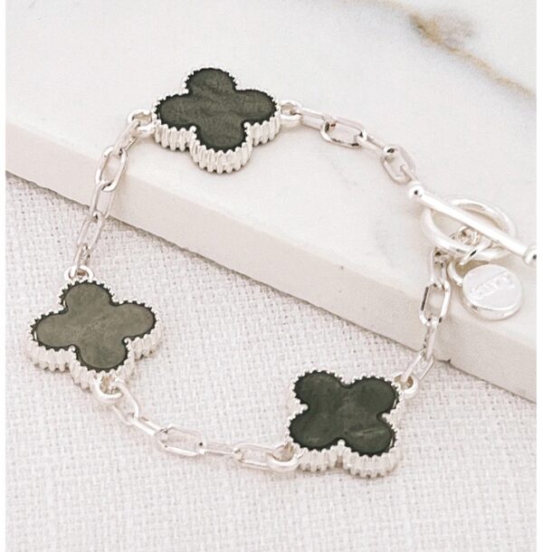 Silver and grey fleur T-bar bracelet