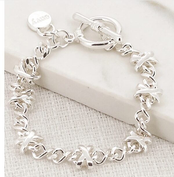 Silver cross design T-bar bracelet