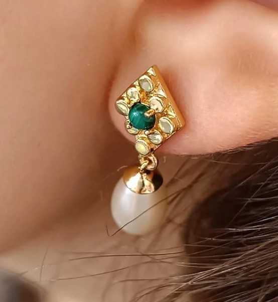 Azuni Drop Pearl and Malachite Earrings