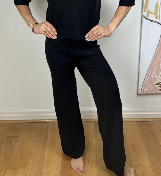 Black Knitted Wide Leg Trousers