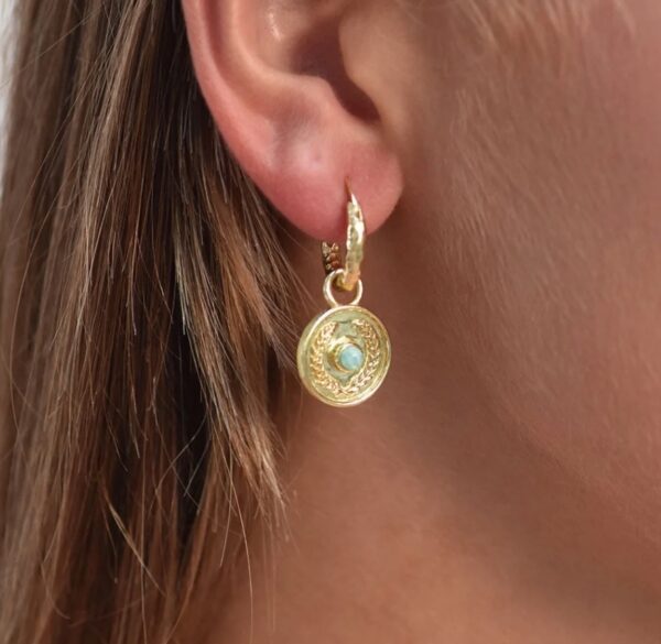Kotinos Olive Wreath Coin and Hoop Earrings: Amazonite