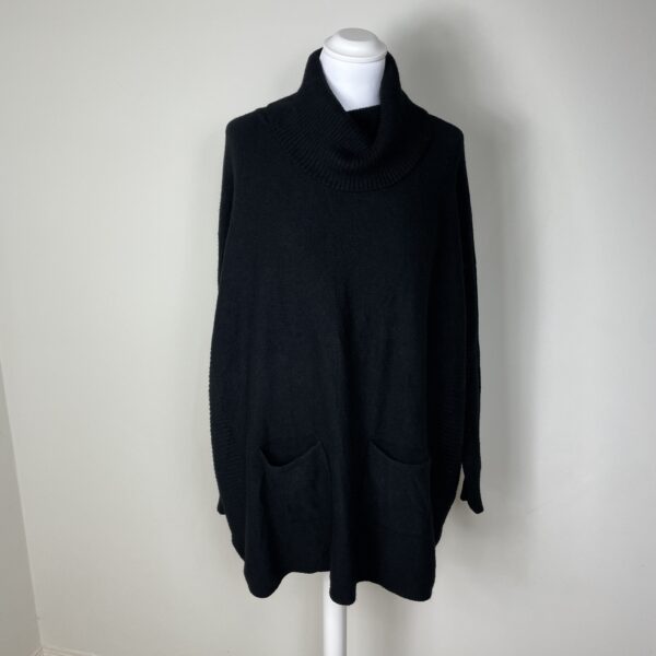 Cowl Neck Oversized Jumper with Ribbed Sides and Pocket Detail