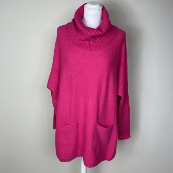 Cowl Neck Oversized Jumper with Ribbed Sides and Pocket Detail