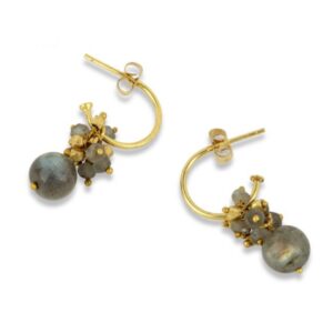Hoop Earrings with Labradorite Gemstone Bead Cluster