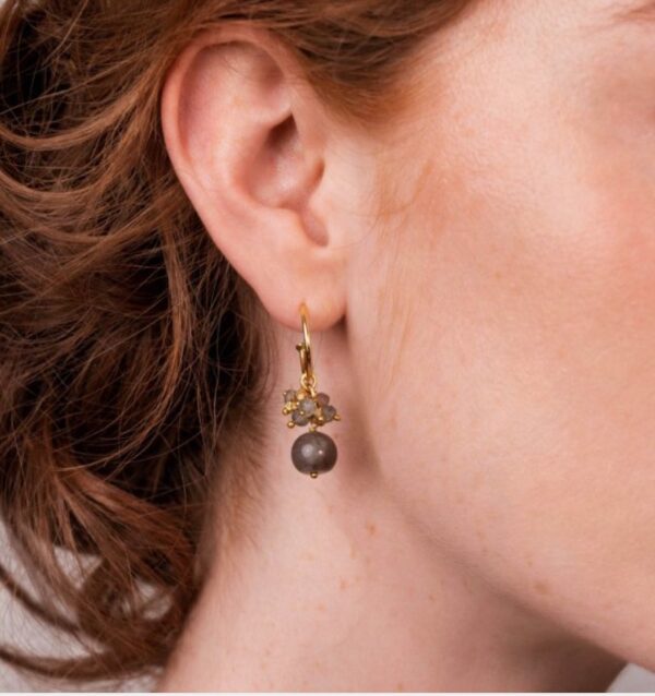 Hoop Earrings with Labradorite Gemstone Bead Cluster