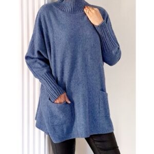 Oversized Funnel Neck Jumper with Ribbed Neck & Sleeves