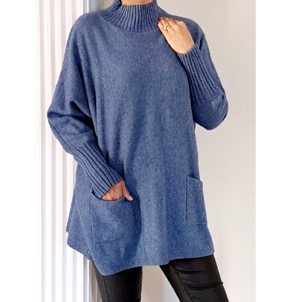 Oversized Funnel Neck Jumper with Ribbed Neck & Sleeves