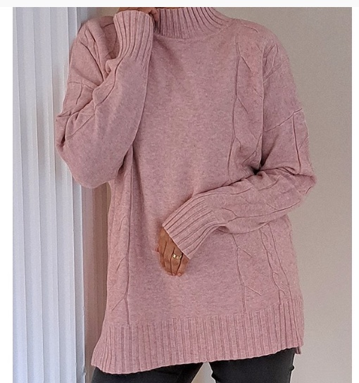 Funnel Neck Jumper with Cable Sides and Sleeves