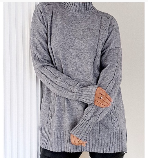Funnel Neck Jumper with Cable Sides and Sleeves