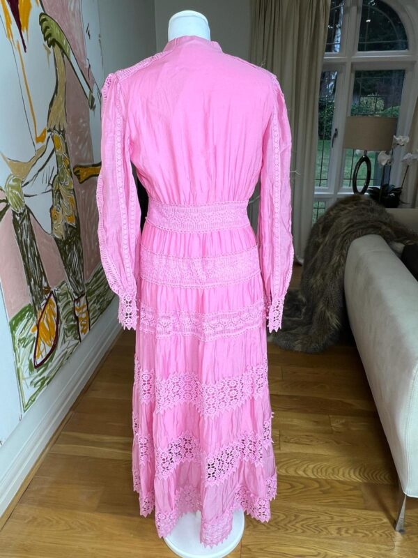 Pink Embroidered Trim Tiered Maxi Dress