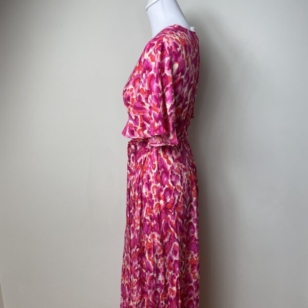 Pink Short Sleeve Dipped Hem Wrap Dress